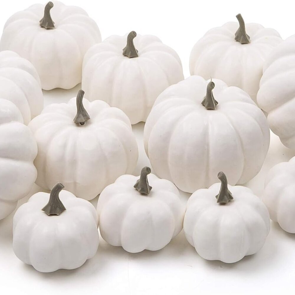 12 Pack Artificial Assorted Pumpkins, Mini Fake Pumpkins Artificial Vegetables f